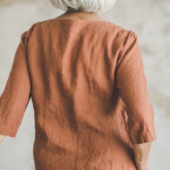 Classic Flax Linen Tunic Minimal Linen Dress Sage Green - Picture 9 of 11